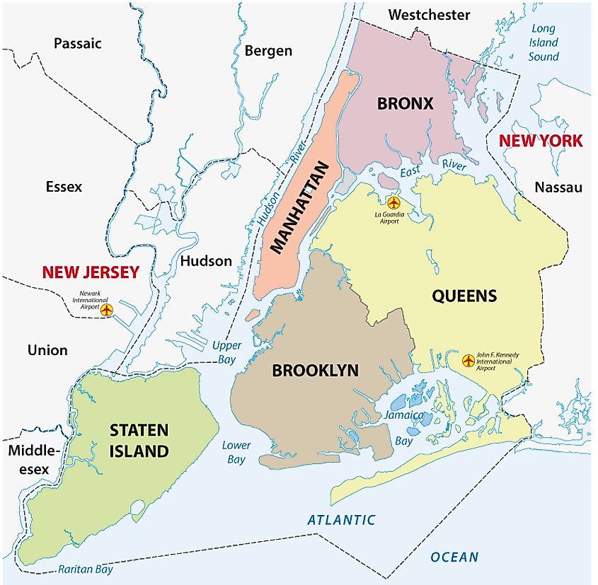 The Boroughs of New York City – NYC Boroughs Map - WorldAtlas
