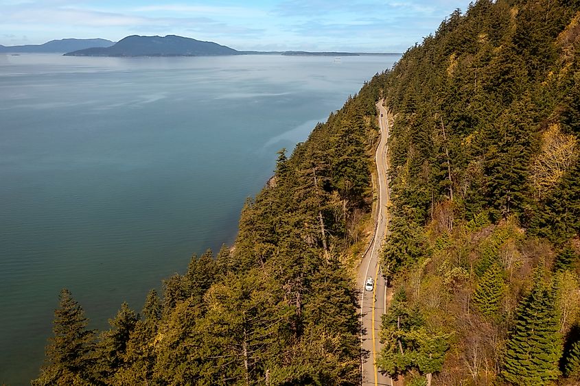 Chuckanut Drive offers gorgeous views of the San Juan Islands and Chuckanut Bay.