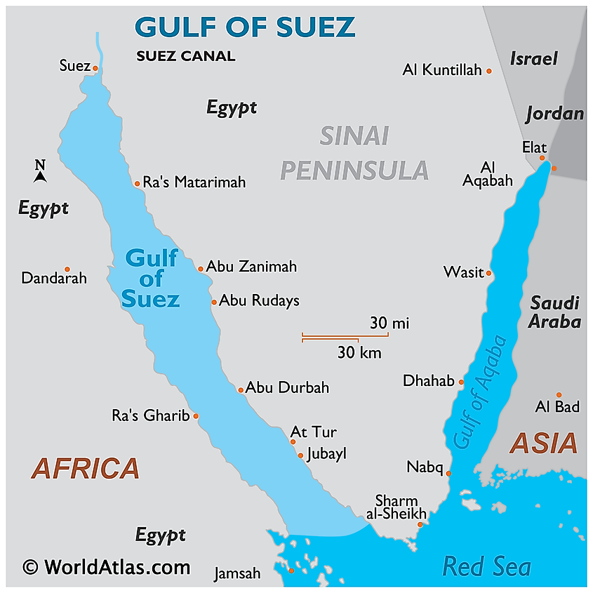 Map of the Mediterranean Sea and northern Red Sea (Gulf of Suez). Three