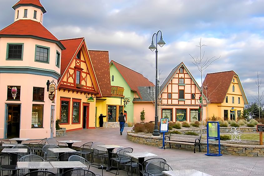 The Riverplace Shopping District in Frankenmuth, Michigan.