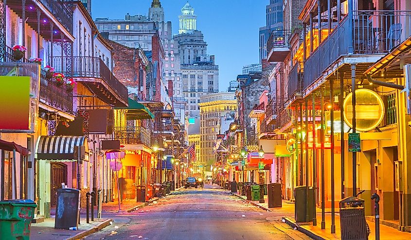 Bourbon Street, New Orleans, Louisiana, USA all lit up