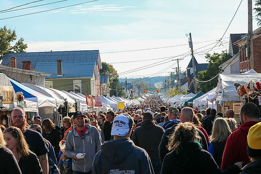 Visitors and stalls at the Sauerkraut Festival in Waynesville, Ohio