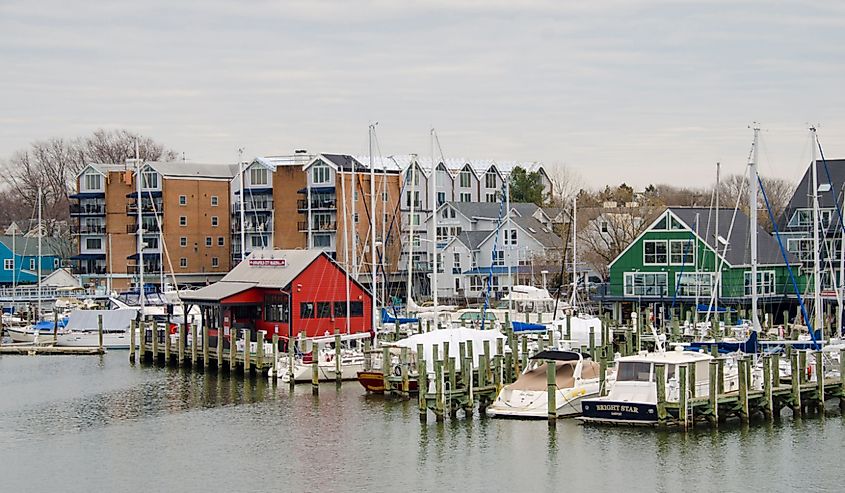 Yachts parked for the winter in Annapolis, Maryland marina