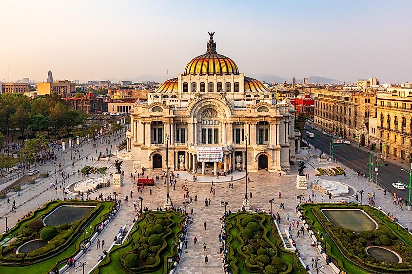 People visiting the Palacio De Bellas Artes in Mexico City.