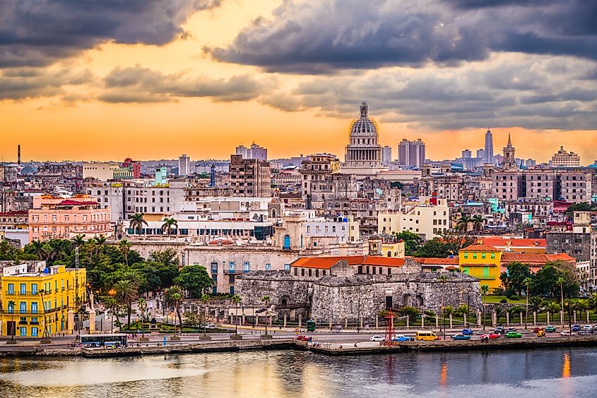 Havana, Cuba downtown skyline at dusk.