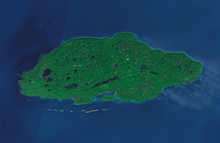 A satellite view of Michipicoten Island.