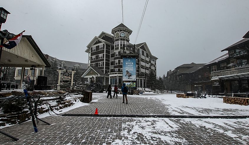 People on a ski slope in a West Virginia resort during a winter storm