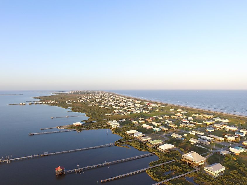 Aerial view of Grand Isle, Louisiana.