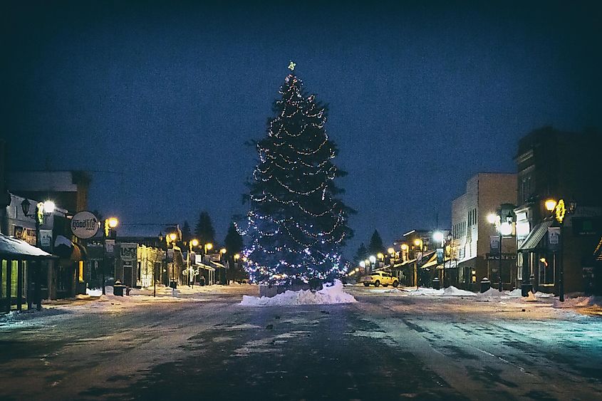 Downtown Park Rapids, Minnesota, during Christmas