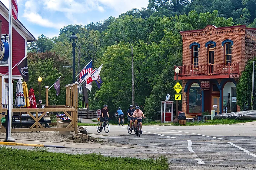 Root River State Trail crossing a street in Lanesboro, Minnesota.