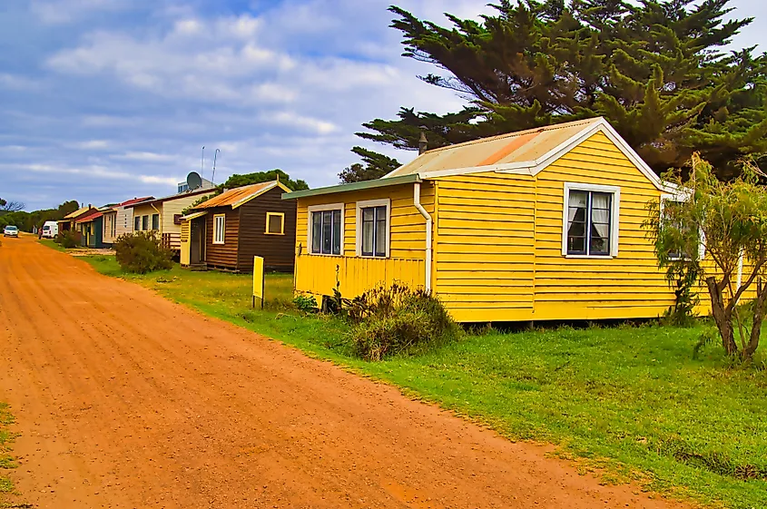 Colorful wooden homes in Pemberton, Western Australia.