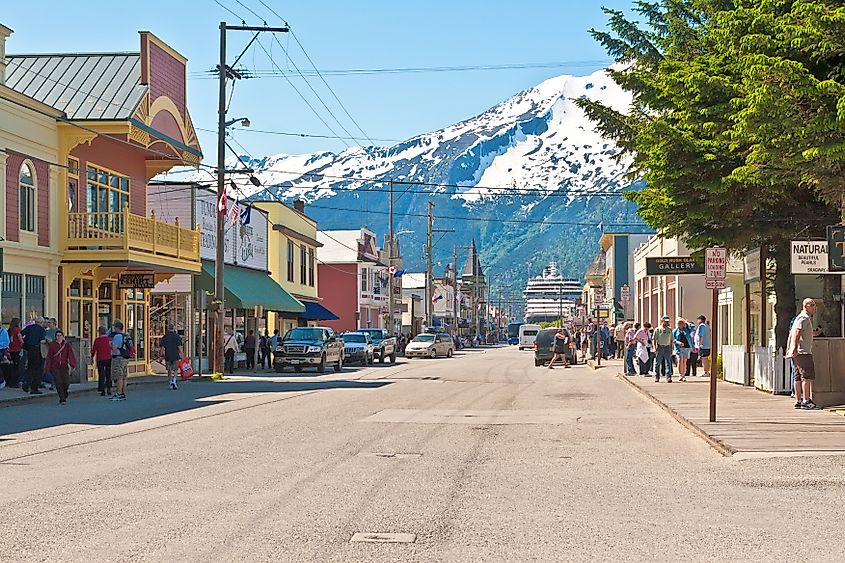 Main shopping district in the small town of Skagway, Alaska