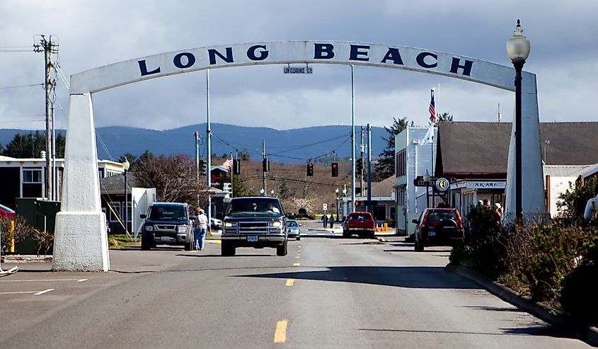 The welcome and title sign of the resort town of Long Beach, Washington