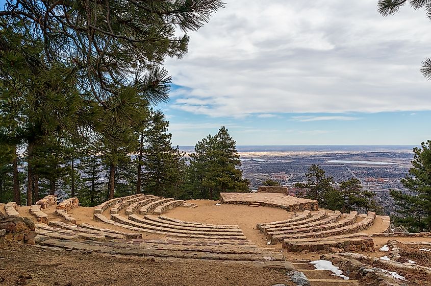 Sunrise Circle Amphitheater on the top of Flagstaff Mountain in Boulder mountain park, Colorado.