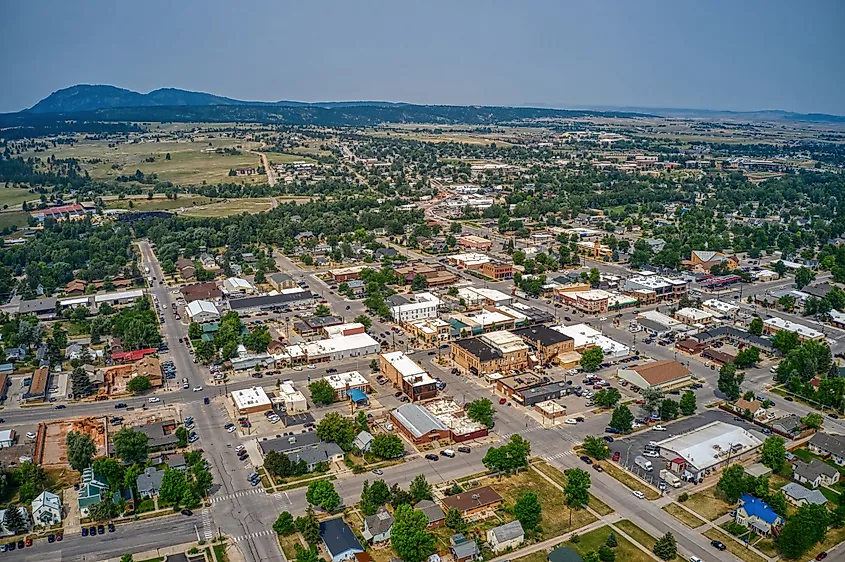 Aerial View of Custer, South Dakota at Sunset