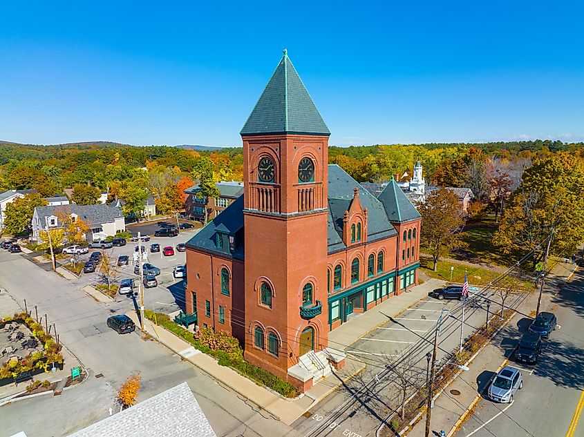 Brewster Memorial Hall in the historic downtown area of Wolfeboro, New Hampshire.