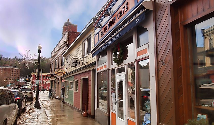 The beautiful small village of Saranac Lake, New York located in the Adirondack State Park in wintertime