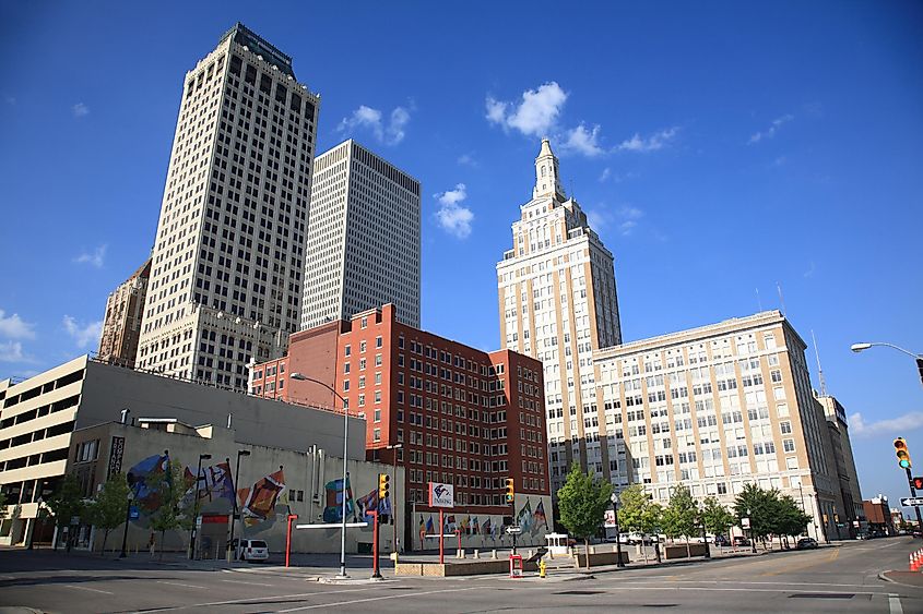 Skyline and Art Deco buildings in Tulsa, Oklahoma, via Romeo / Shutterstock.com