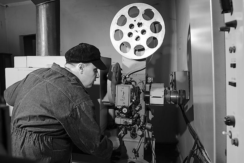 A projectionist behind the scenes