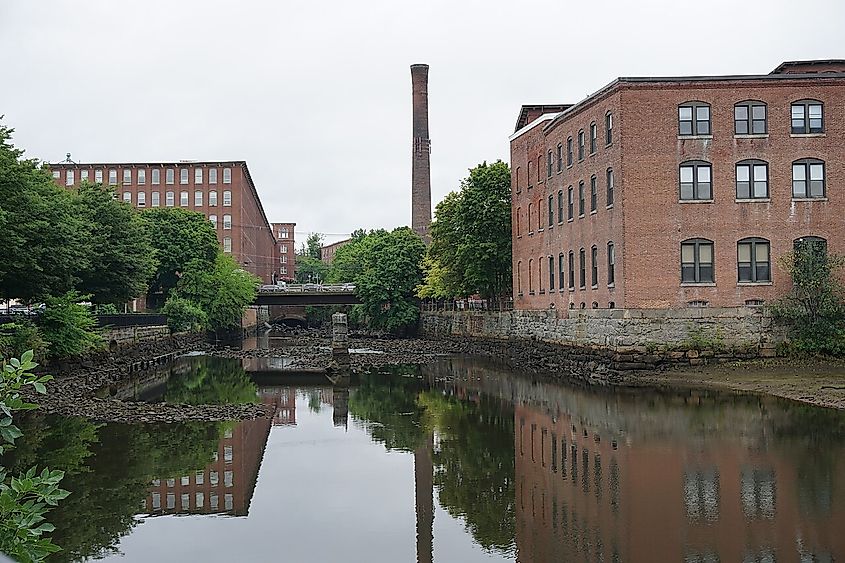 The Cocheco River seen from Henry Law Park in Dover, New Hampshire.