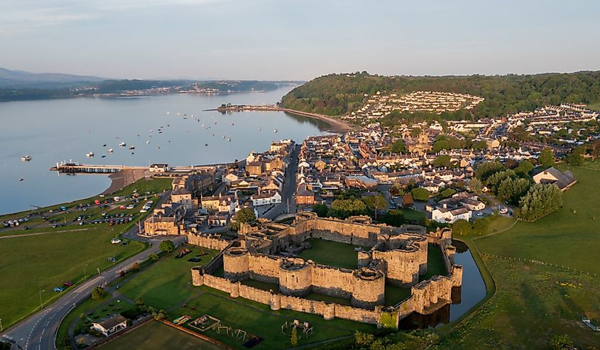 Beaumaris town and Beaumaris Castle, Anglesey, Wales