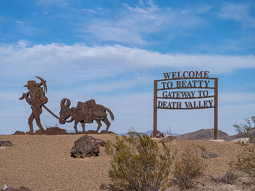 Welcome sign to Beatty Nevada located along State Route 374