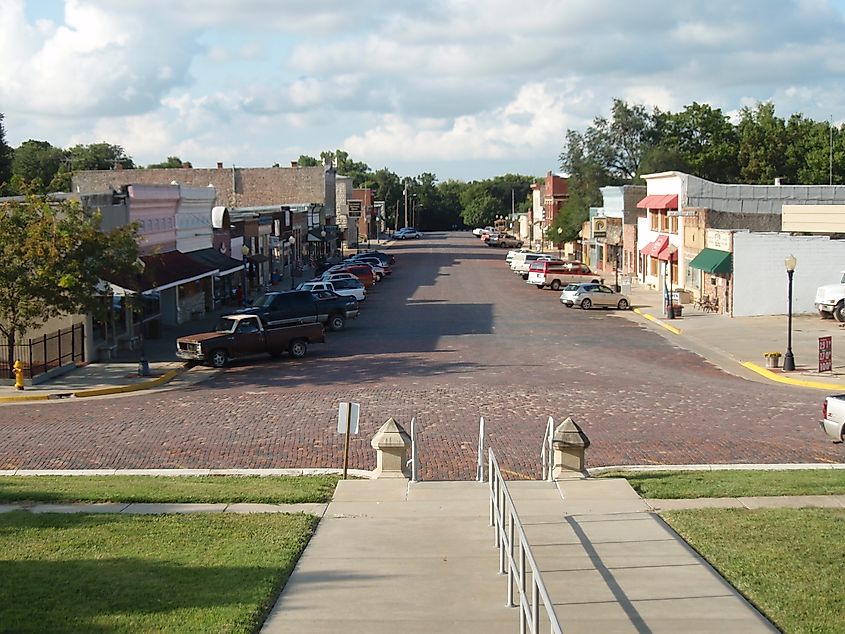 Rustic buildings in the business district of Cottonwood Falls in Kansas