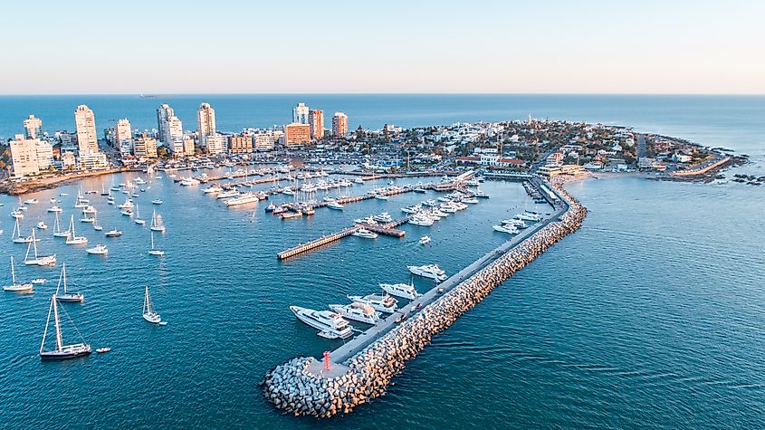 Aerial view of the harbor in Punta del Este, Uruguay