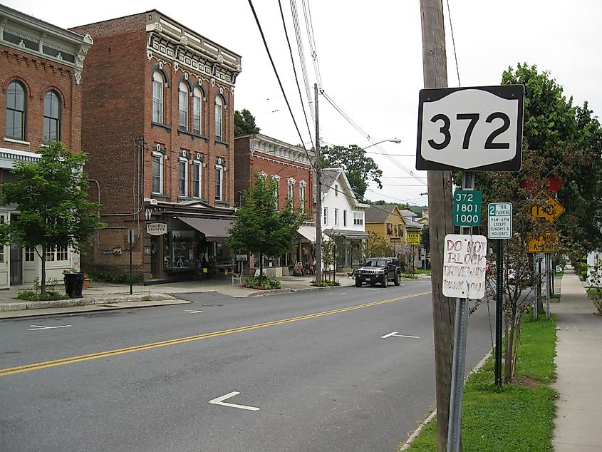 A view of New York State Route 372 heading eastbound in the village of Greewnich, NY