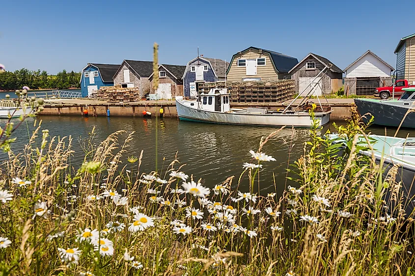 Boats docked at a fishing village near Cavendish, Prince Edward Island, Canada.