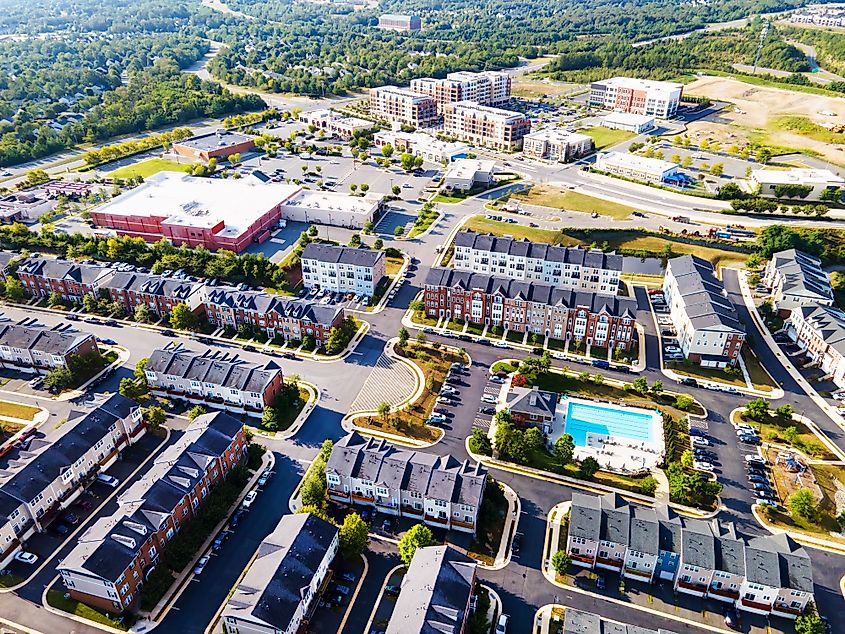 Aerial view of Ashburn, Virginia.