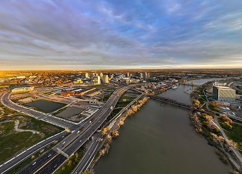 The Sacramento River flowing through Sacramento.