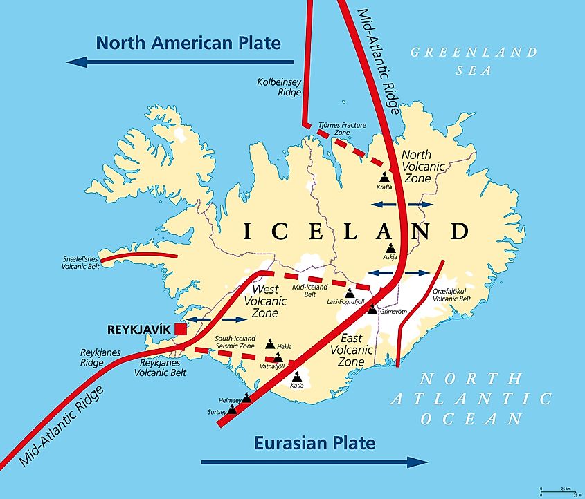 Map of the Mid-Atlantic Ridge crossing through Iceland.