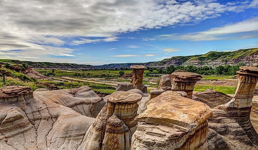 Landscapes around the hoodoo rock formations outside of Drumheller Alberta