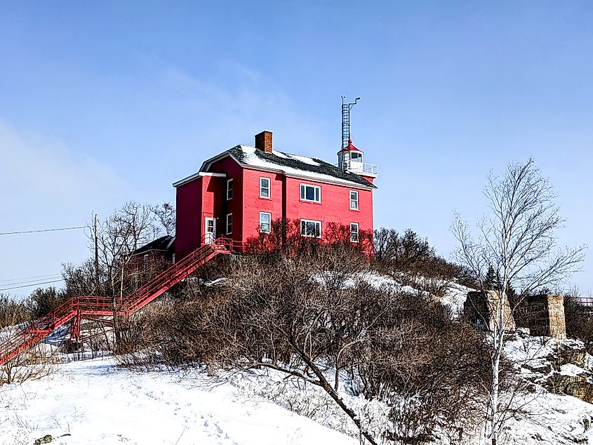 View of the Marquette Harbor Lighthouse in Marquette, Michigan.