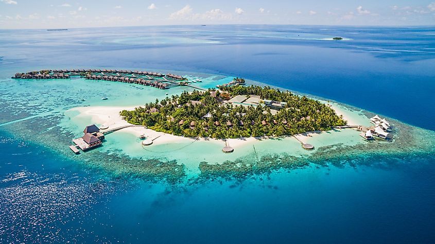 Beautiful drone aerial view of w Maldives