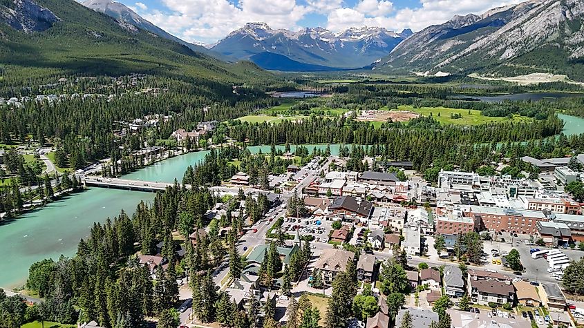 Aerial view of Banff, Alberta, Canada.