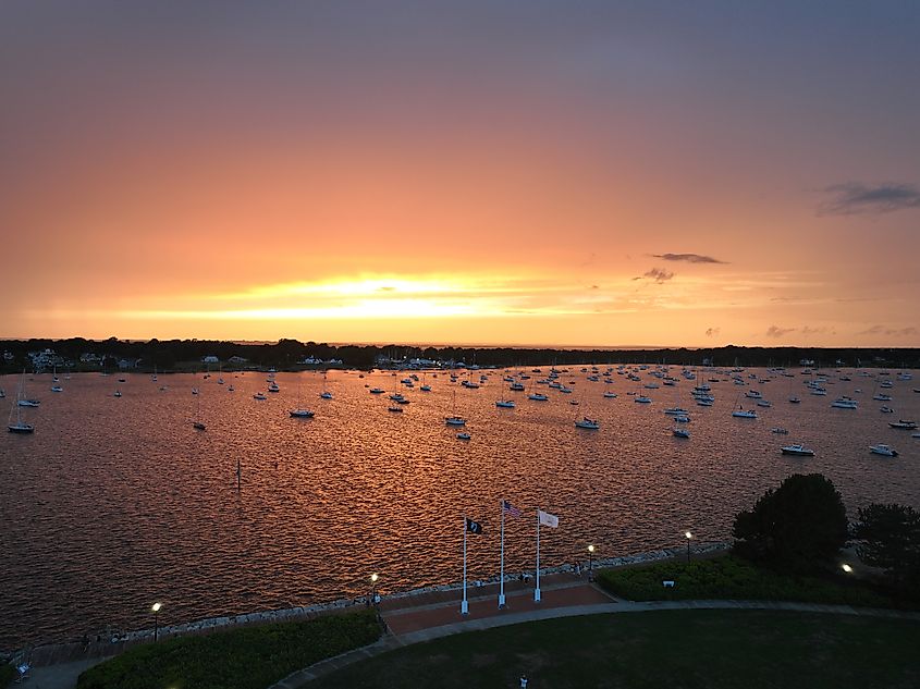 Sunset over Independence Park, Bristol, Rhode Island.