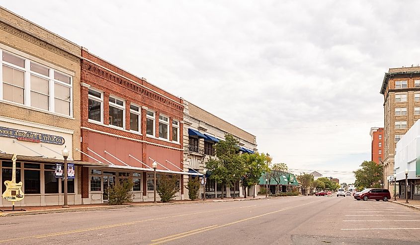 The old business district on Broadway Street in Muskogee, Oklahoma.