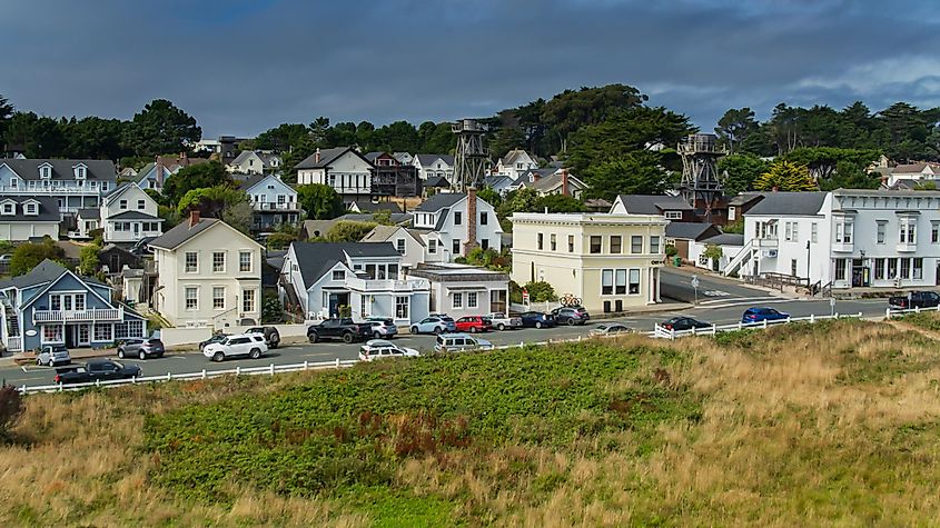 Drone shot of Mendocino, California