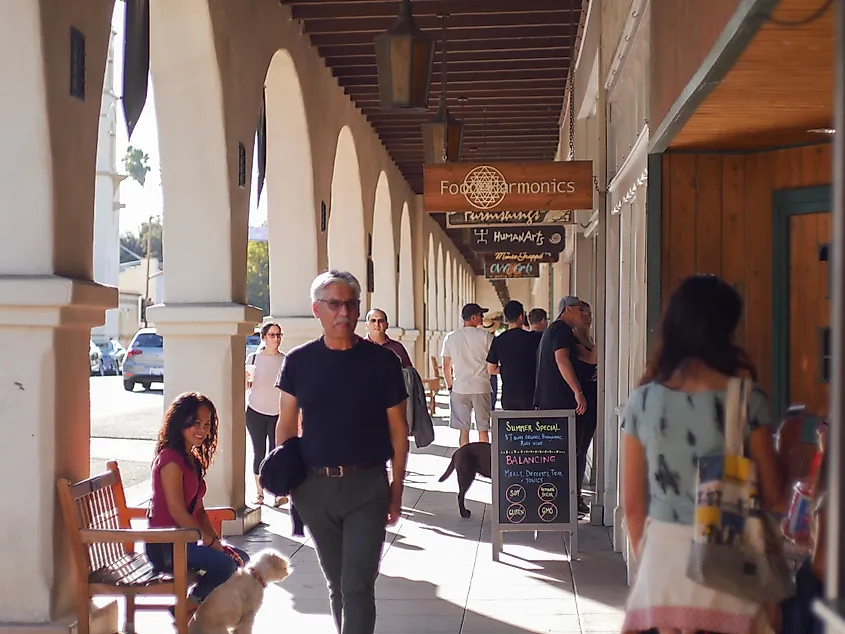 Tourists on Ojai Avenue in Ojai, California.