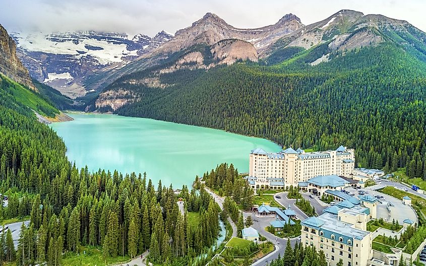 Turquoise Louise Lake in Rockies Mountains, Banff National Park, Alberta, Canada