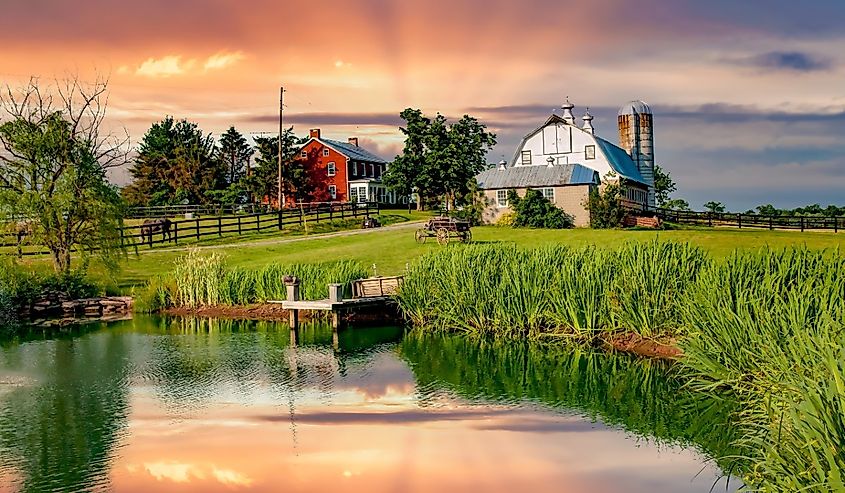 A pond and a barn with silo near Emmitsburg, Maryland.