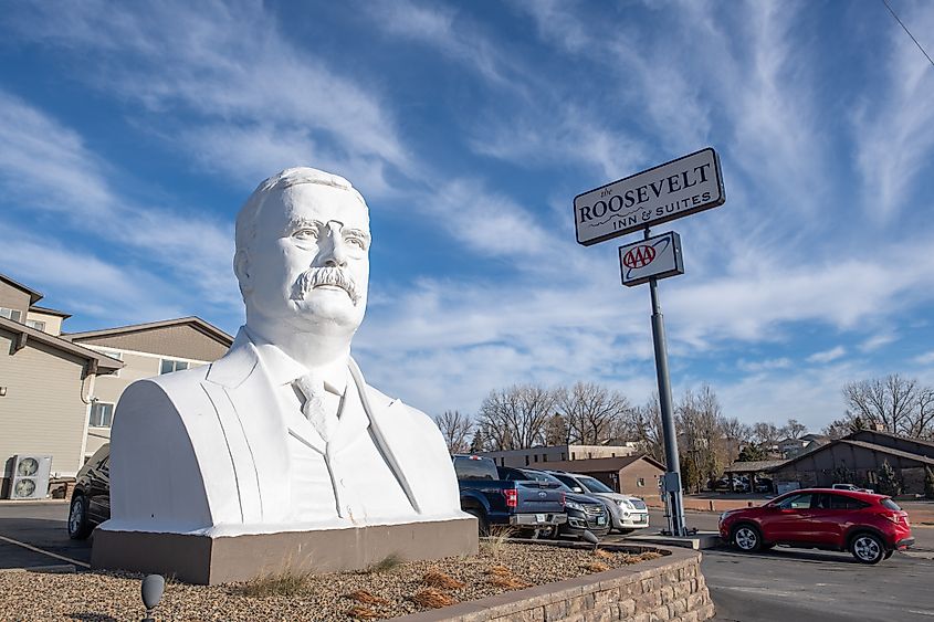 A large statue of Teddy Roosevelt in Medora, North Dakota. Image credit: Michael Gordon via Shutterstock