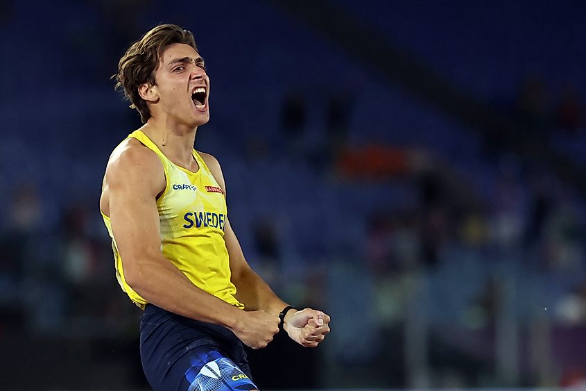 Armand DUPLANTIS Sweden win gold medal during Pole Vault Men Final in European Athletics Championships 2024 at Olympic Stadium in Rome. Editorial credit: Marco Iacobucci Epp / Shutterstock.com