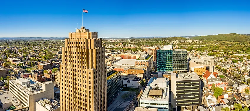 Aerial panorama of Allentown, Pennsylvania.