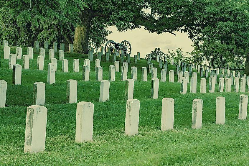 Gettysburg National Cemetery and the site of Lincoln's Gettysburg Address