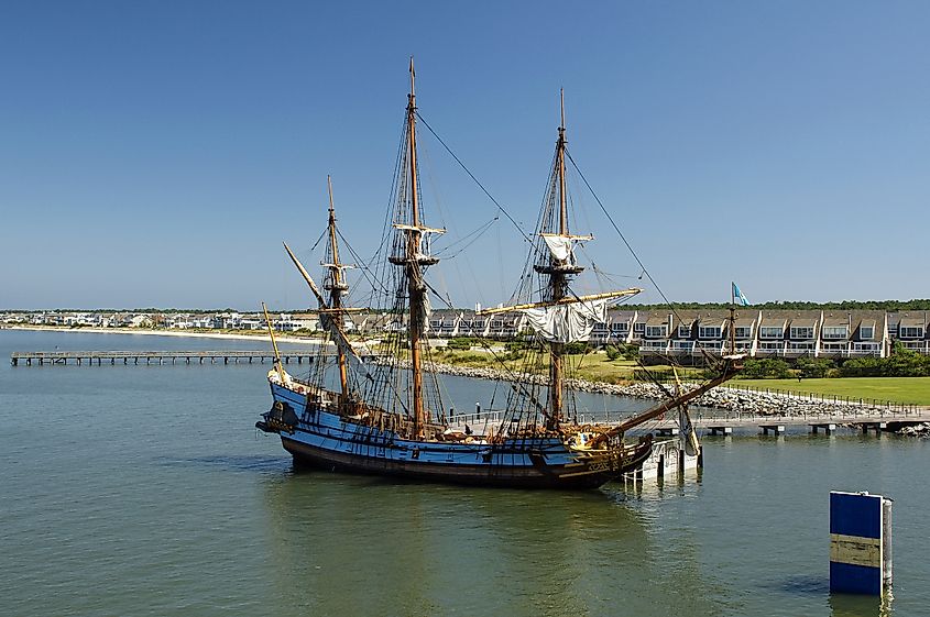 A historical vessel in the harbor of Lewes, Delaware.