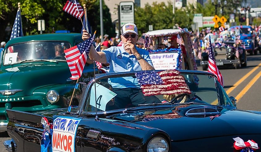 Central Point Oregon Mayor Hank Williams riding in the Fourth of July parade