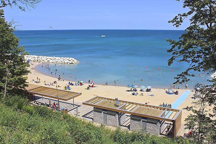 Lake Michigan beach in Highland Park, Illinois.